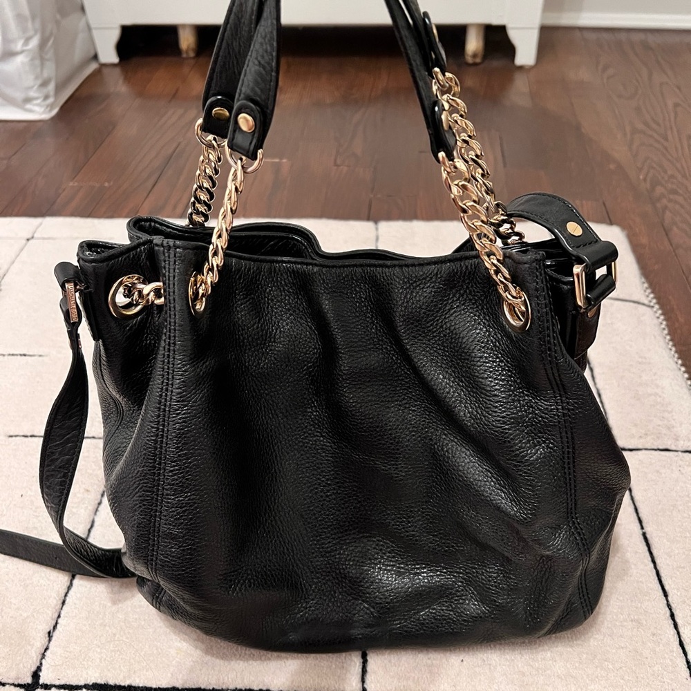 MICHAEL Michael Kors Black Shoulder Bag with Gold Accents